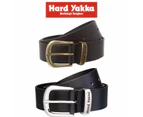 Mens Hard Yakka Belt Colorado Oil Tan Leather Work Brass Buckle Brown Y09402 - Black