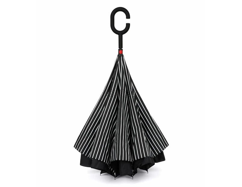 IOco Reverse Umbrella - Black & White Pinstripe - Black & White Pin Stripe