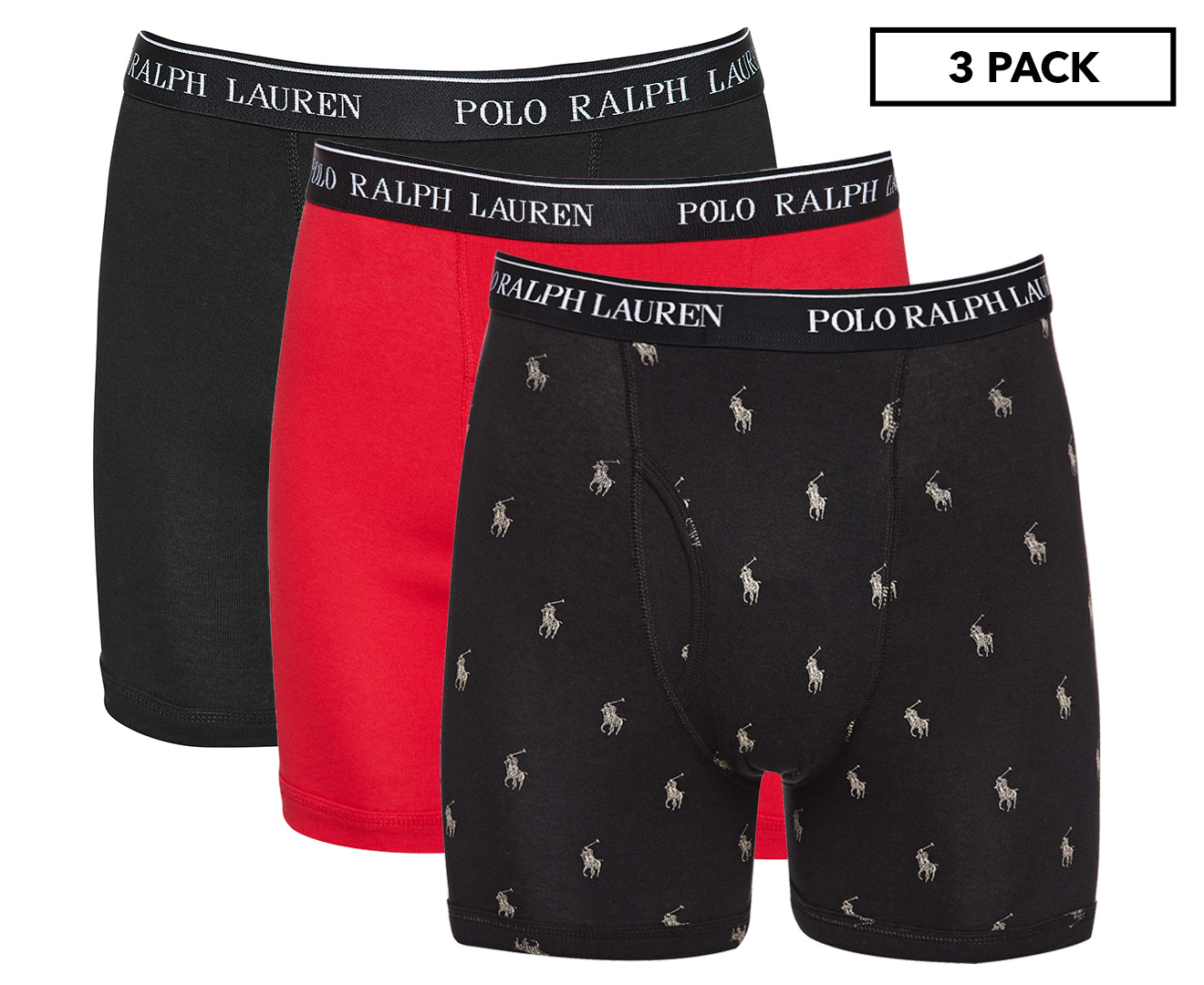 Polo Ralph Lauren Men's Classic Fit Boxer Briefs 3-Pack - Black/Red/Logo  Print | Catch.com.au