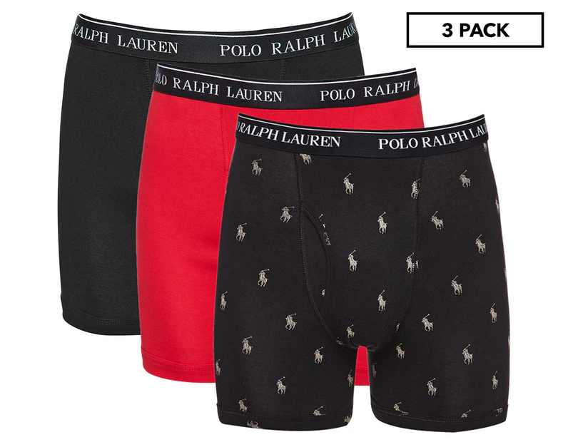 Polo Ralph Lauren Men's Classic Fit Boxer Briefs 3-Pack - Black/Red/Logo  Print<!-- -->