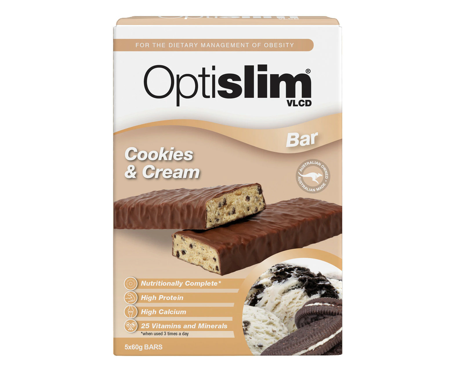 Optislim VLCD Cookies and Cream Bar 5x60g