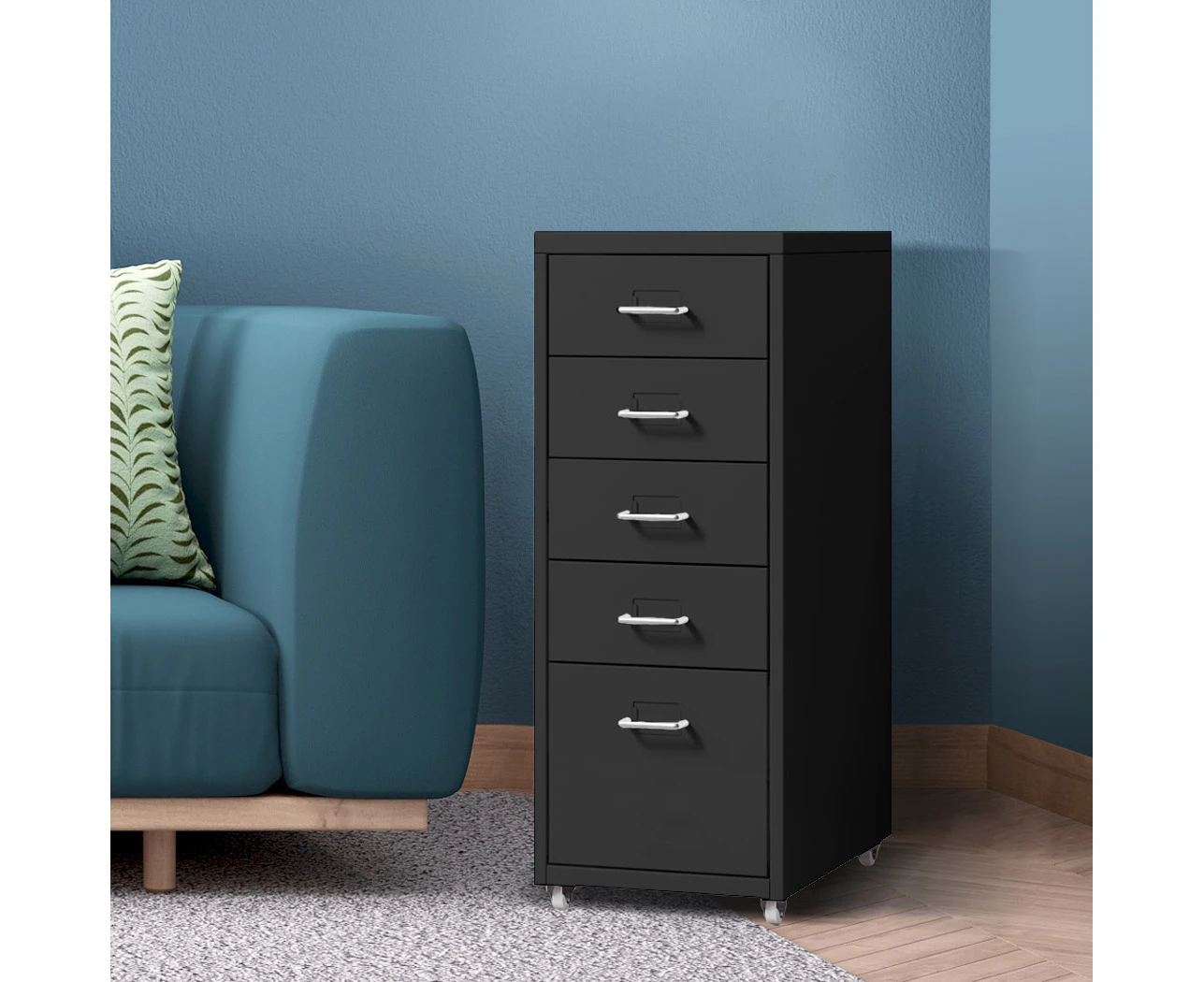 Levede 5 Drawer Office Cabinet Drawers Storage Cabinets Steel Rack Home Black