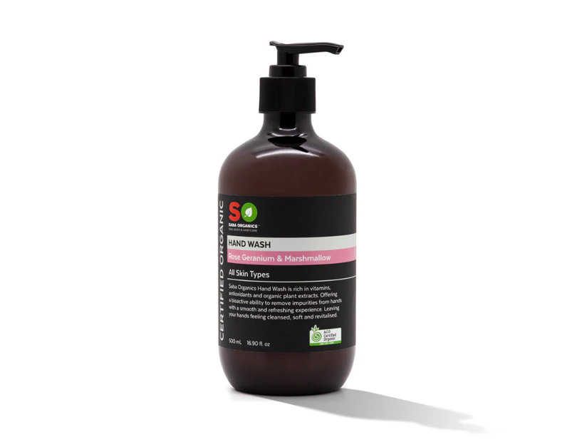 Saba Organics Certified Organic Hand Wash - Rose Geranium & Marshmallow 500 ml