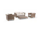 Outdoor Carolina 2+1+1 Outdoor Wicker Alfresco Lounge Setting With Coffee Table - Harper - Outdoor Wicker Lounges - Brushed Wheat, Cream cushions