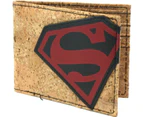 DC Comics Superman Cork & Applique Wallet Bi-Fold Bifold Tilted Logo - Officially Licensed