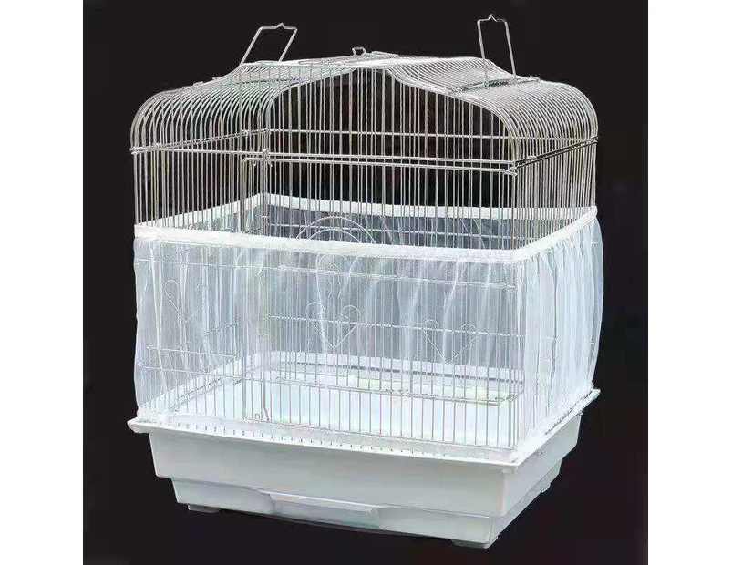 Bird Cage Seed Catcher, Stretchy Form Fitting Mesh Skirt Cover For Parrot Enclosures, White (Not Include Birdcage)
