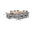 Outdoor Sahara 10 Seat Outdoor Teak Top Dining Table And Kai Wicker Chairs Setting - Outdoor Wicker Dining Settings - Flat Brushed Grey With Olefin Textured Grey