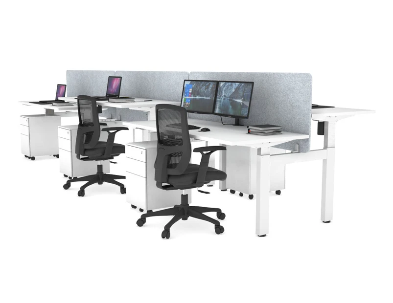 Just Right Height Adjustable 6 Person H-Bench Workstation - White Frame [1200L x 700W] - white, light grey echo panel (820H x 1200W), none