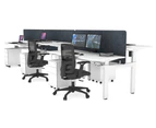 Just Right Height Adjustable 6 Person H-Bench Workstation - White Frame [1200L x 700W] - white, dark grey echo panel (820H x 1200W), white cable tray