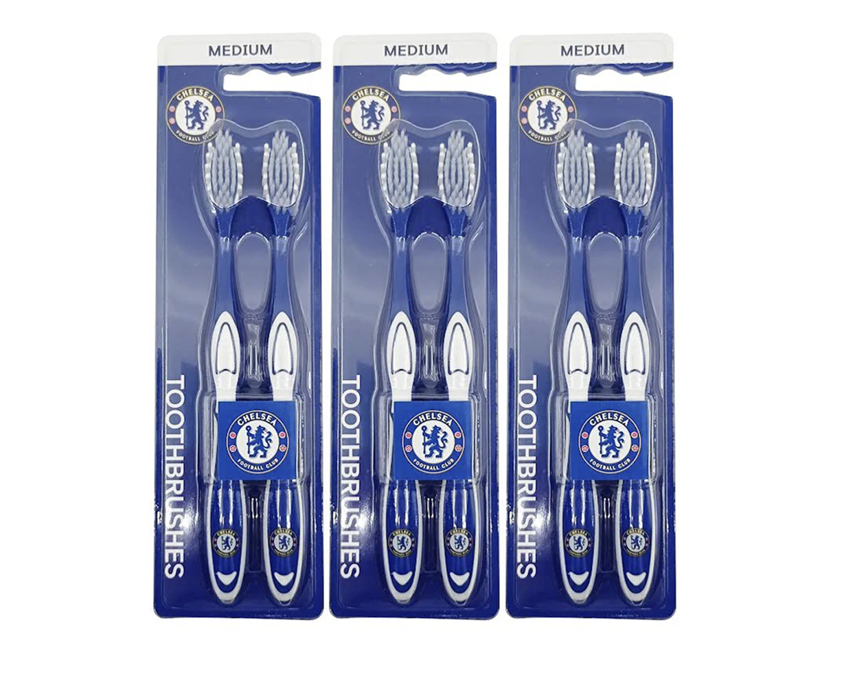 6pc EPL Chelsea F.C. Adults Medium Bristle Toothbrush Dental Teeth Oral Care