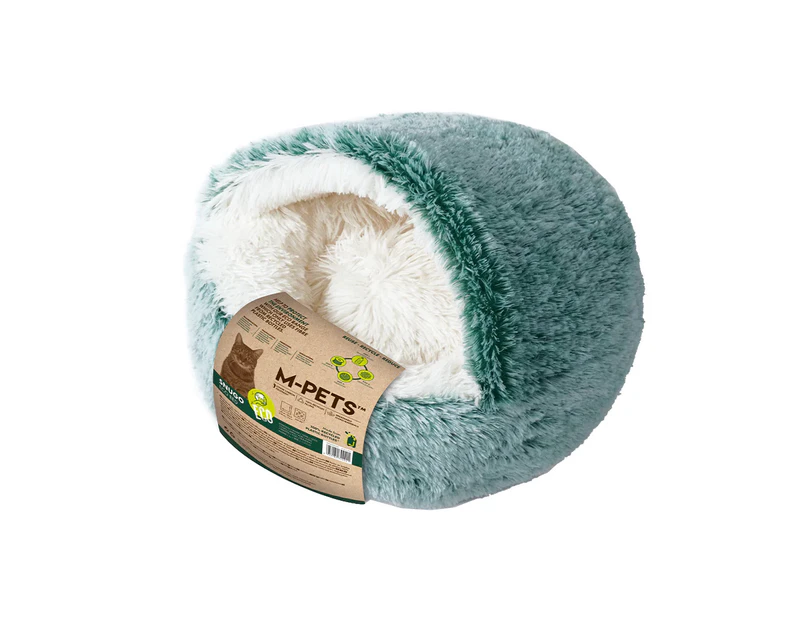M-Pets Snugo ECO Pet/Cat Fleece Hooded Calming Sleeping Bed 50x30cm White/Green