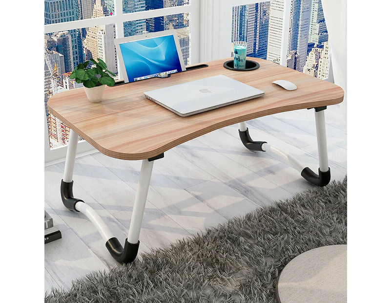 Wood Laptop Stand Table Foldable Desk Computer Study Bed Adjustable Portable Cup Slot