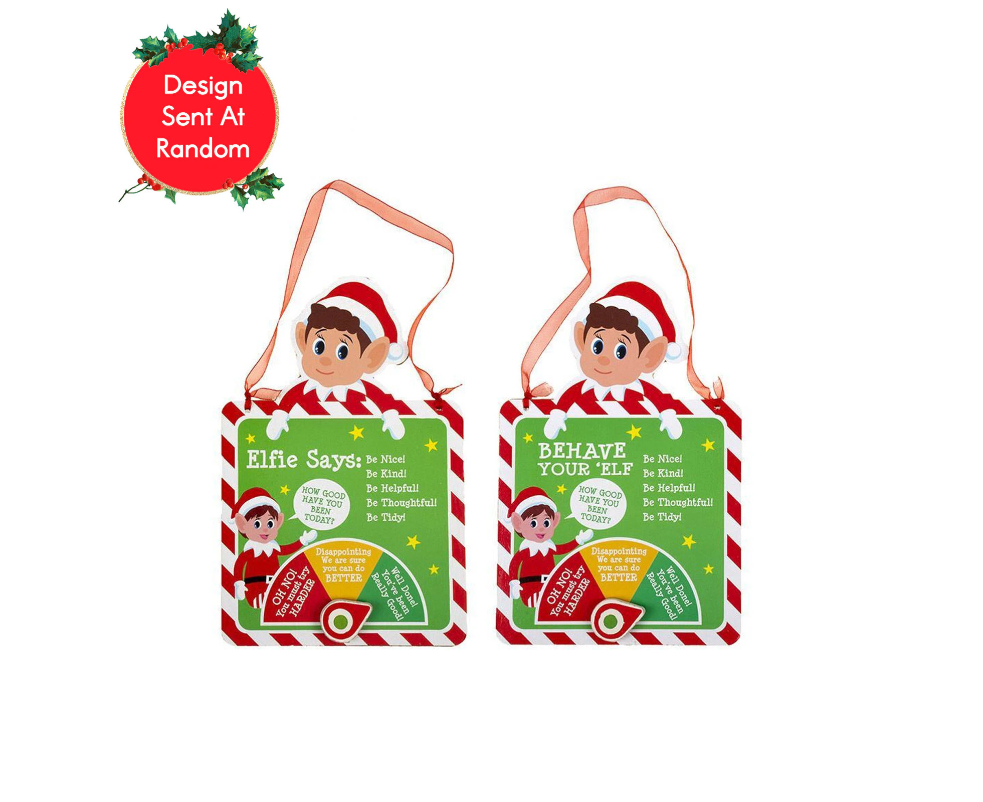 Elves Behaving Badly Wooded Naughty or Nice Meter with Hang Tag