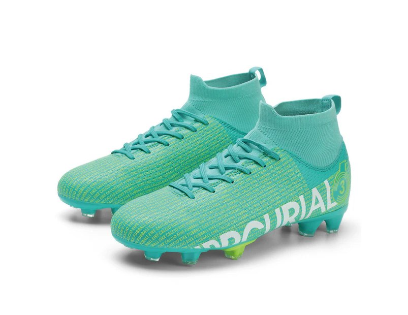 Men's High Top Slip-On Soccer Shoes Super Light Turf Football Boots Grass Training Shoes -Green