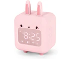 Kids Alarm Clock, Digital Alarm Clock, Cute Bunny Alarm Clock for Girls, White Noise Alarm Clock, Night Light with USB Children's Alarm Clock(Pink)