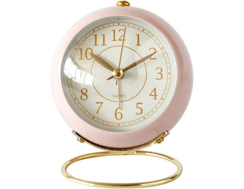Small Table Clocks, Classic Non-Ticking Tabletop Alarm Clock with Backlight, Battery Operated Desk Astronaut Clock with HD Glass  (Pink)