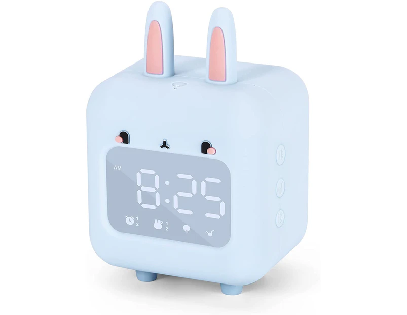 Kids Alarm Clock, Digital Alarm Clock for Kids, Cute Bunny Alarm Clock for Girls, White Noise Alarm Clock, Night Light (Blue)