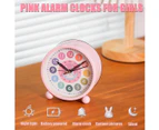 Kids Learning Alarm Clock for Boys/Girls , Silent Small Cute Table Clocks Battery Powered , 4 inch Analog Alarm Clock for Bedrooms (Pink)