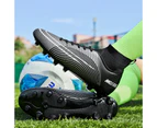 Adult Professional FG/TF Soccer Shoes Spike Football Boots Kids High Ankle Cleats -Black