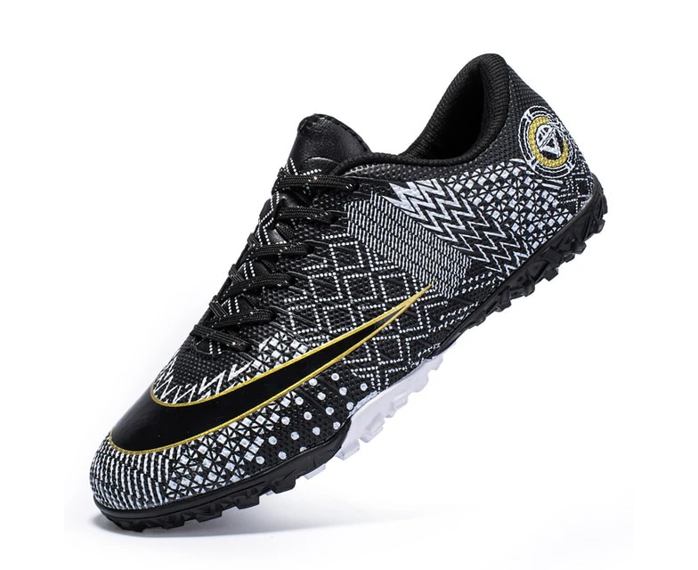 Futsal Shoes For Men Indoor Breathable Turf Soccer Shoes Ultralight Football Boots - Black