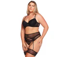 Just Sexy Lingerie Women's Plus Size 4-Piece Lace Suspender Set - Black
