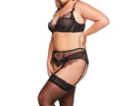 Just Sexy Lingerie Women's Plus Size 3-Piece Scallop Suspender Set - Black