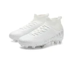 Men's High Top Slip-On Soccer Shoes Super Light Turf Football Boots Grass Training Shoes -White