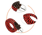 Braided Canvas Woven Elastic Stretch Belts for Men/Women/Junior with Multicolored red and black