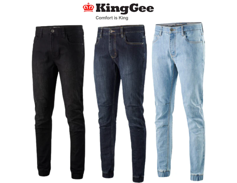 KingGee Mens Urban Coolmax Cuff Pant Comfy Jeans Denim Stretch Work Pants K13013 - Black