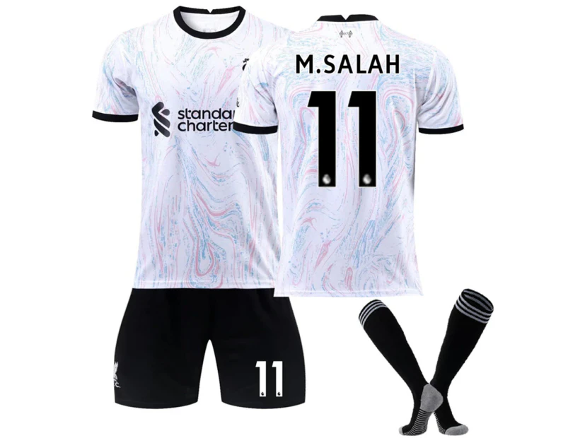 Kids Boys Football Kits Liverpool Home Team Soccer Jersey Training Set Sportswear Socks Shorts Shirt - M.SALAH 11