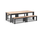 Outdoor Balmoral 2.5M Teak Top Aluminium Table With Bench Seats - Outdoor Teak Dining Settings - Charcoal Aluminium