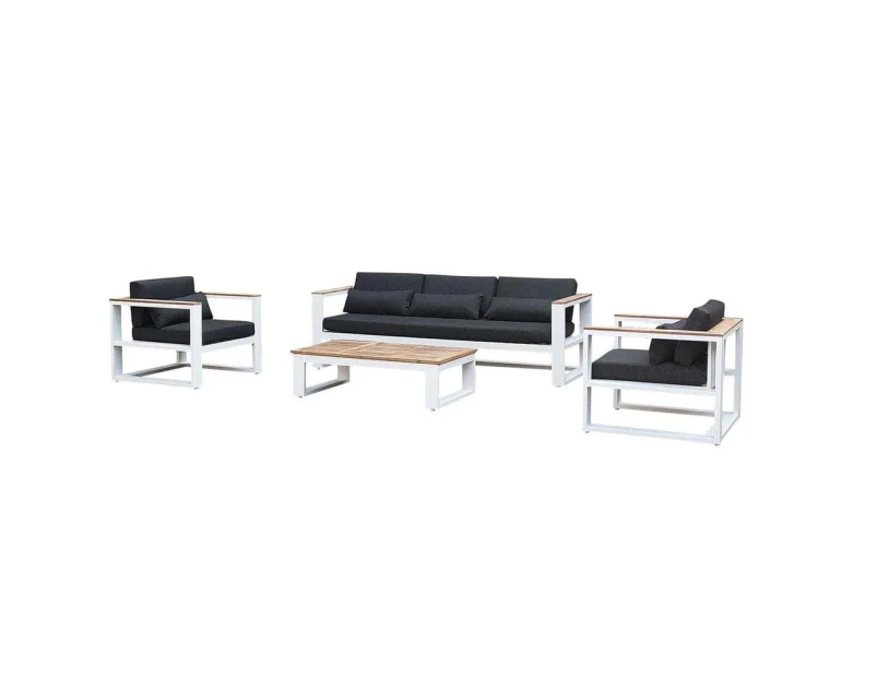 Outdoor Balmoral 3+1+1 Seater Outdoor Aluminium And Teak Lounge Setting - Outdoor Aluminium Lounges - White Aluminium with Denim