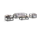 Outdoor Balmoral 3+1+1 Seater Outdoor Aluminium And Teak Lounge Setting - Outdoor Aluminium Lounges - Charcoal with Textured Grey