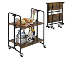 Giantex 2-Tier Folding Trolley Cart Industrial Kitchen Serving Island on Wheels Metal Frame Mobile Baker Rack