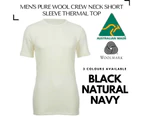 Men's 100% Pure Merino Wool Crew Neck Short Sleeve Top T Shirt Thermal Underwear - Natural