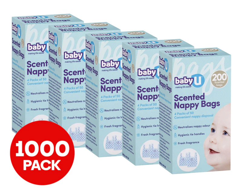 5 x 200pk BabyU Scented Nappy Bags