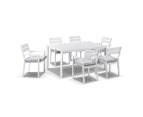 Outdoor Capri 6 Seater Outdoor Aluminium Dining Setting With Santorini Chairs In White - Outdoor Aluminium Dining Settings - White with Olefin Light Grey