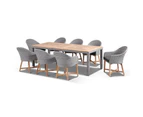 Sahara 8 Rectangle with Coastal Chairs in Half Round wicker - Outdoor Wicker Dining Settings - Brushed Grey