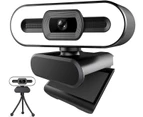 1080P HD Webcam-with Microphone, 3-level Adjustable Brightness Ring Light, Auto Focus, Plug and Play Computer Webcam