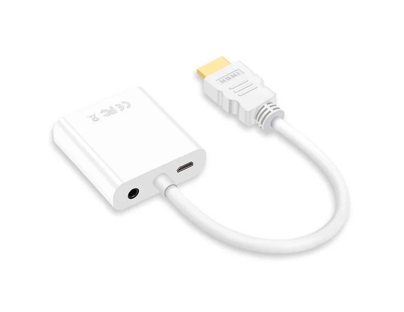 VGA Adapter 3.5mm Audio Jack Micro USB Golden Plated Plug 1080P HDMI-compatible to VGA Converter Computer Accessories - White