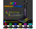 Headphone Holder 2-in-1 7 RGB Light Effects Luminous Anti-slip Base Cable Hook Ambience Lighting with 2 USB Ports Desk Gaming Headset Stand - Black
