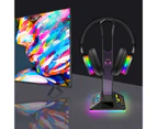 Headphone Holder 2-in-1 7 RGB Light Effects Luminous Anti-slip Base Cable Hook Ambience Lighting with 2 USB Ports Desk Gaming Headset Stand - Black