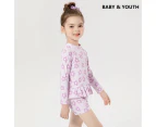 Girls Swimsuit Two Piece Tankini UPF 50+ UV Protective Rash Guard Set Baby Girls Toddler Long Sleeve Bathing Suits-Purple