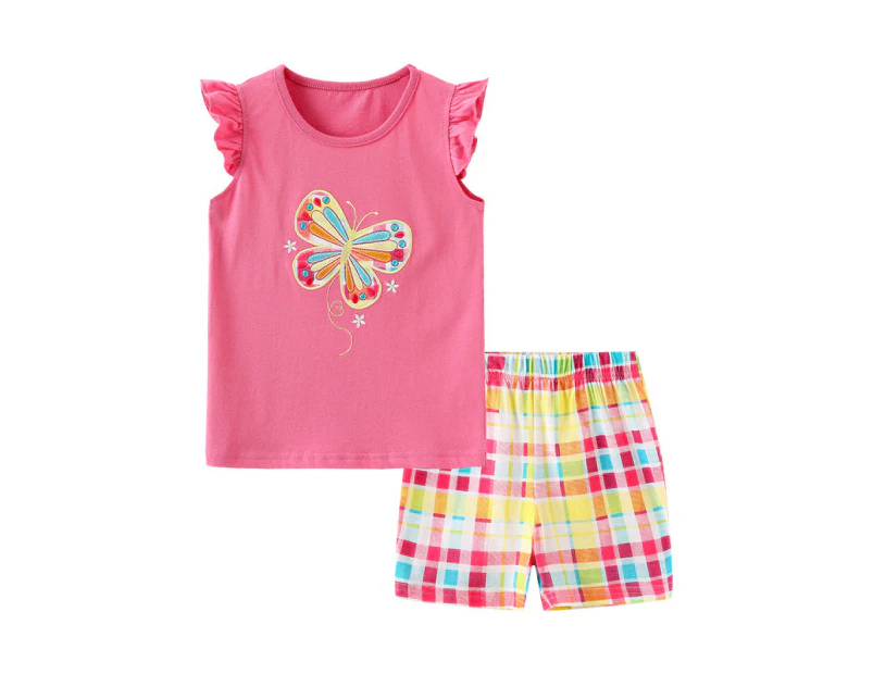 Girls Two Piece Sets Toddlers Baby Little Girls Kids Outfits Clothes Cotton Summer T-shirt Vest Top + Shorts Sets-Pink