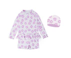 Girls Swimsuit Two Piece Tankini UPF 50+ UV Protective Rash Guard Set Baby Girls Toddler Long Sleeve Bathing Suits-Purple