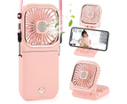 5 IN 1 Small Fan(Desk Fan, Neck Fan, Handheld Fan, Phone Holder, Power Bank), Mini Rechargeable USB Fan for Travel, Outdoors, Hiking, Camping, Kitchen pink