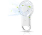 Portable Hand Fan Mini Silent Fan, Usb Rechargeable With 3 Speeds, With Portable Carabiner, Suitable For Home, Office And Travel (White)