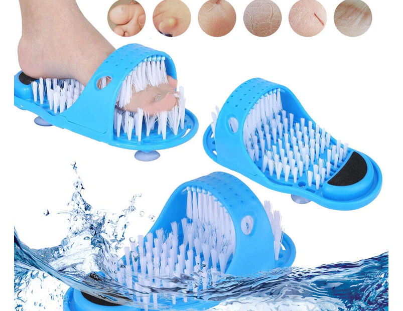 1x Foot Shower Scrubber Bath Brush Slipper Feet Cleaner Bristle Massager Blue