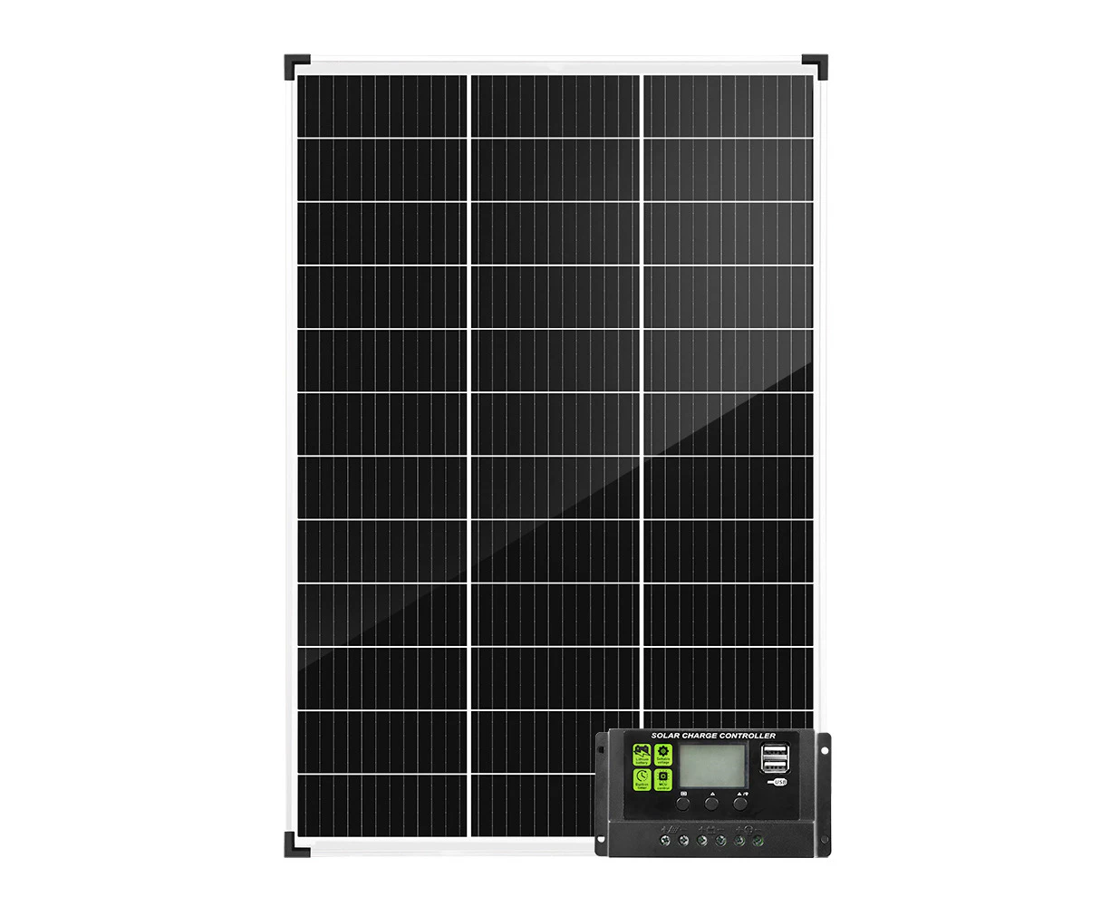 ATEM POWER 130W Solar Panel Kit Mono Generator Caravan Camping Power Battery Charging 12V - Black