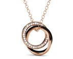 Rose Gold Triple Interlocking Ring Black Pendant Necklace Embellished with Swarovski crystals